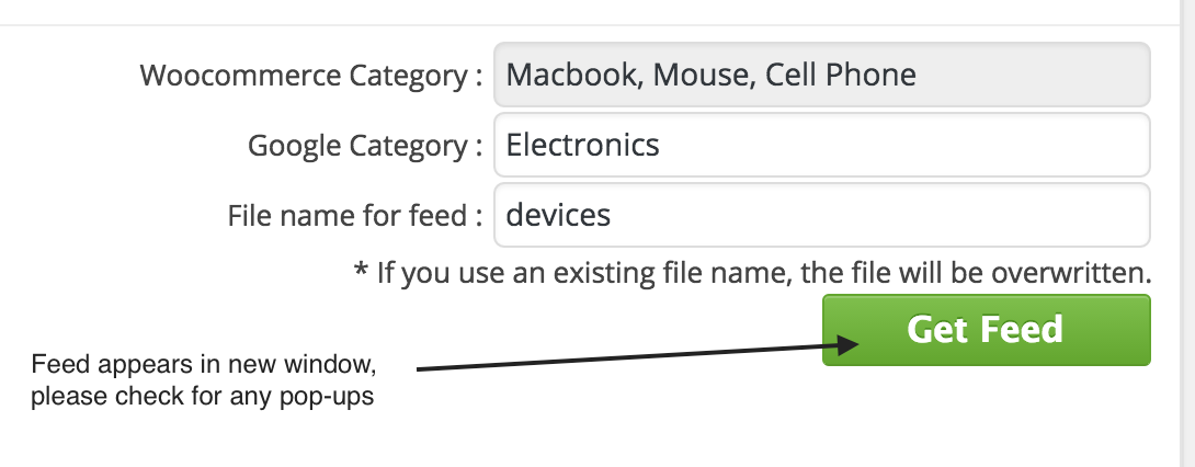 woocommerce get feed