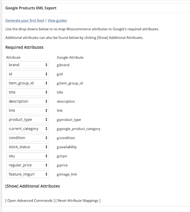 woocommerce mapping attributes