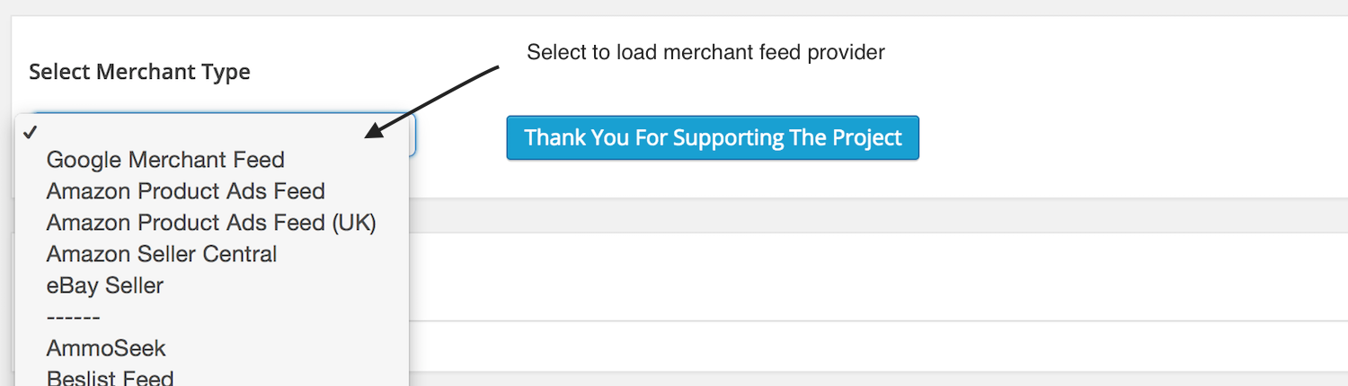cart feed select merchant