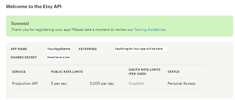 Etsy App create Success Page