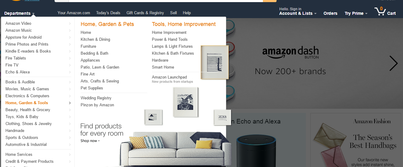 amazon homepage departments