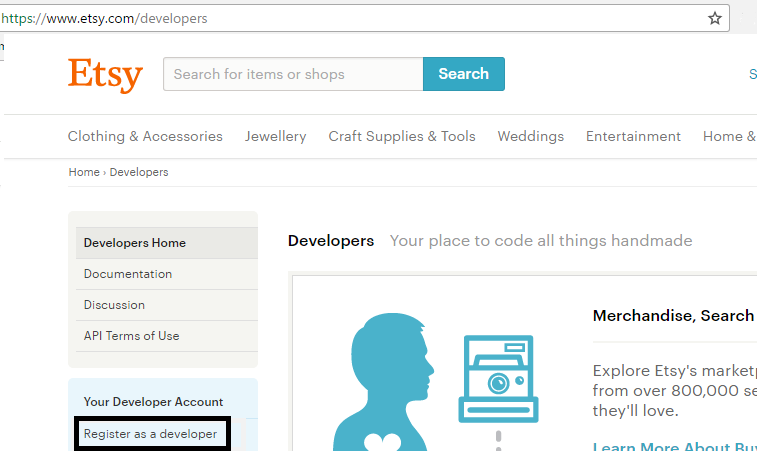 create developer account on etsy