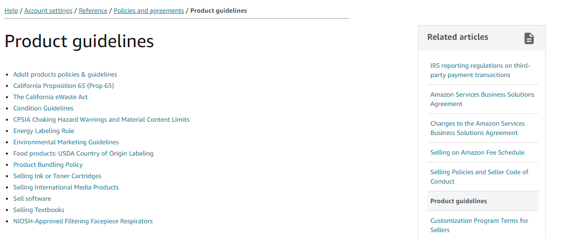 Amazon USA product guidelines
