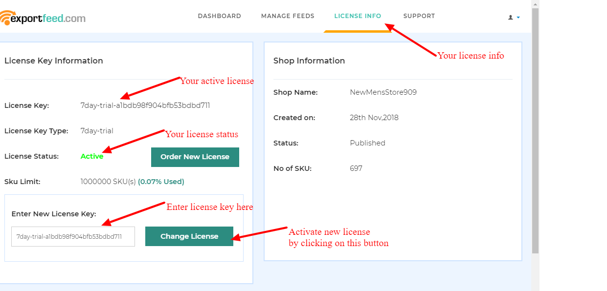 ExportFeed license info