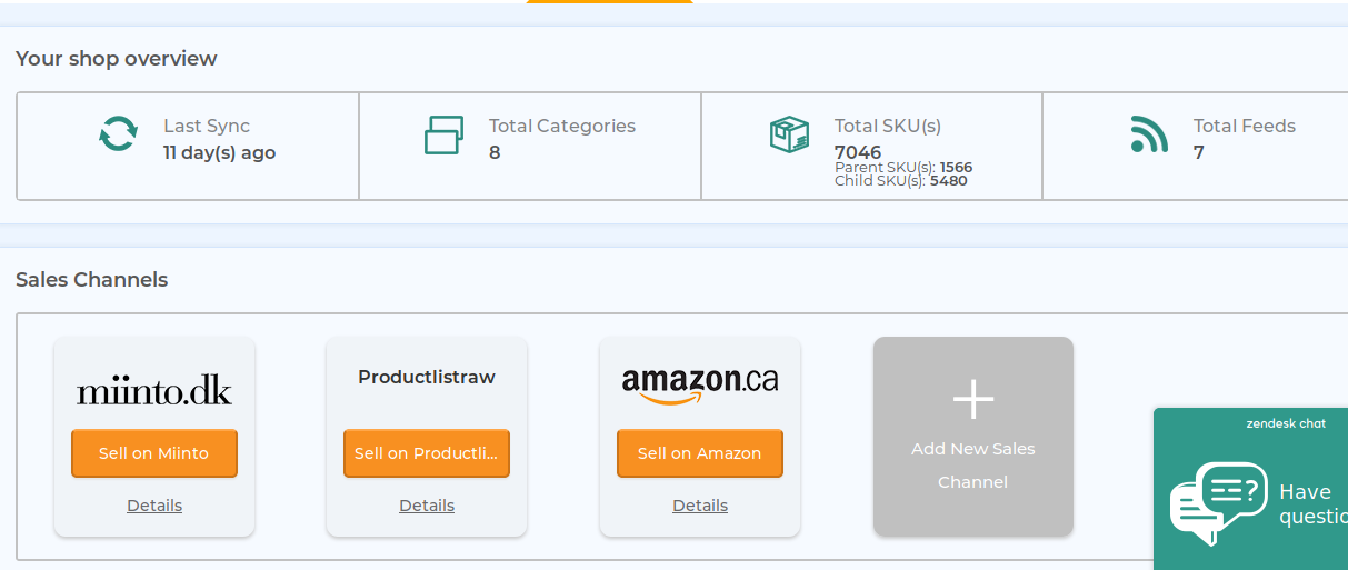 ExortFeed Dashboard with Amazon CA connected