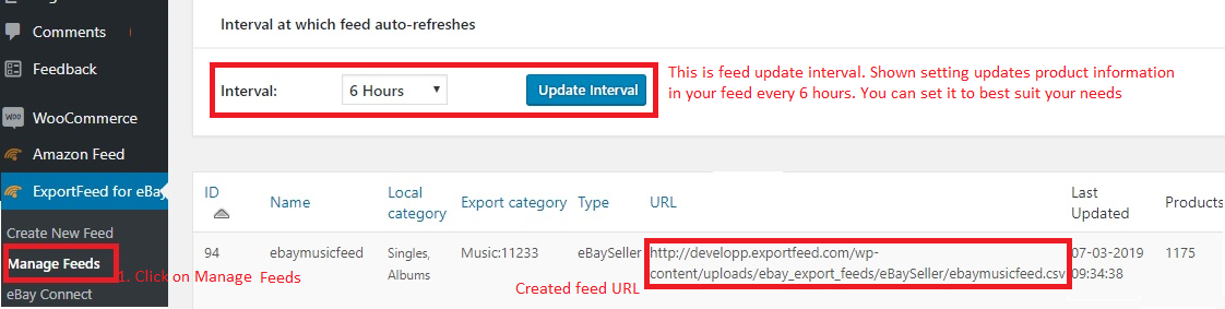 manage feeds page info