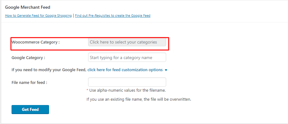 click woocommerce textbox category