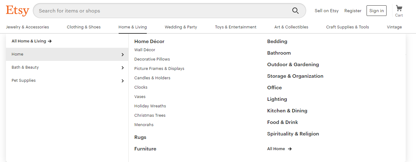 etsy home decor category