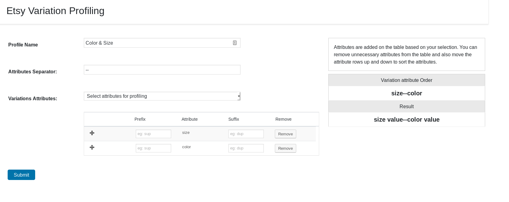 variation profile settings